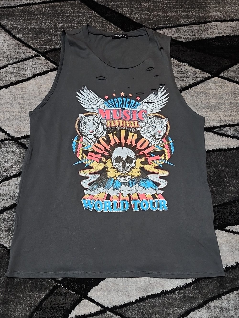 ZUTTER AMERICAN MUSIC LASER-CUT OVERSIZED COTTON GRAPHIC MUSCLE TANK-TOP